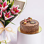 Pink Lilies Elegance Bouquet With Rocher Cake