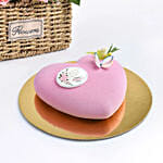 Pink Spray Roses in Small Basket With Cake