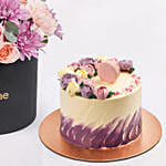 Premium Black Box Flower Arrangement With Chocolate Macaron Cake