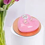 Purple Tulips In Gold Vase With Chocolate Cake