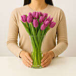 Purple Tulips in Gold Vase