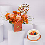 Rakhi Flowers And Chocolate Cake For Bhai