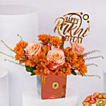 Rakhi Flowers And Vanilla Cake For Bhai