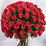 Ravishing 100 Red Roses In Glass Vase