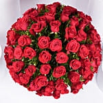 Ravishing 100 Red Roses In Glass Vase