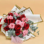 Red and Pink Roses Beauty Bouquet With Teddy