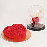 Red Forever Rose with Heart Chocolate Cake