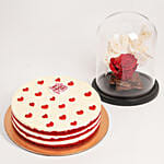 Red Forever Rose with Valentiens Red Velvet Cake