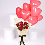 Red Heart Shape Balloons With Flowers