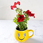 Red Petunia in Smiley Cup
