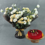 Spray Rose and Lisianthus Bouquet With Cake