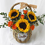 Sunflower N Spray Rose Cane Basket