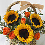 Sunflower N Spray Rose Cane Basket