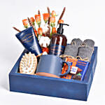 هدية رجالية بوكس العناية الشخصية مع شوكولاته بتصميم أنيق