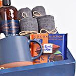 هدية رجالية بوكس العناية الشخصية مع شوكولاته بتصميم أنيق