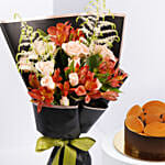 كيك تراميسو مع باقة ورد