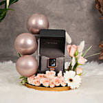 Titan Wander black Mother of pearl strap watch gift arrangment for her