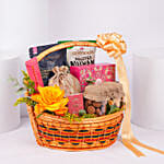 Traditional Mauli Rakhi Hamper In Rustic Round Basket