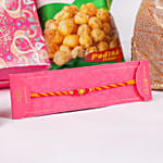 Traditional Mauli Rakhi Hamper In Rustic Round Basket