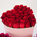 3 باقة ورد جوري ب 3 ألوان في بوكس شكل قلب