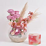 كومبو بوكس شاي مع باقة ورود توليب فاخر في فازة