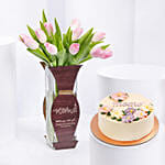 Ummi Janha Pink Tulips Arrangement And Cake