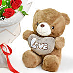 Valentine 6 Roses Bouquet With Teddy