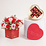 Valentines Special Red and Pink Roses with Ferrero Rocher Chocolate
