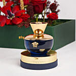 عطر نسائي 100 مل مع باقة توليب أحمر فاخر في بوكس جلدي أنيق