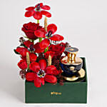 عطر نسائي 100 مل مع باقة توليب أحمر فاخر في بوكس جلدي أنيق