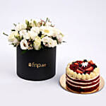 White Flowers Beauty Box with Red Velvet Cake