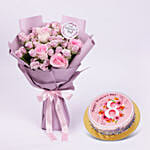 Womens Day Chocolate Cake with Bouquet of Mixed Flowers Combo