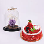 Womens day Red velvet Cake with Purple Forever Rose Combo
