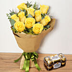 Yellow Roses Bouquet & Ferrero Rocher