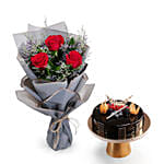 Bunch of 3 Red Rose with Truffle Cake
