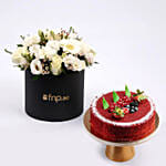White Flowers Beauty Box with Red Velvet Cake Combo