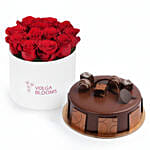Box of Red Roses with Chocolate Fudge cake Combo
