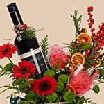 Festive Wine And Floral Gift Set