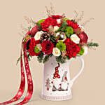 Classic Christmas Red And Green Floral Jug