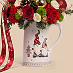 Classic Christmas Red And Green Floral Jug
