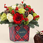 Christmas Flower Box with Chocolate Yule Log Cake Gift Set