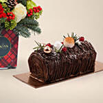 Christmas Flower Box with Chocolate Yule Log Cake Gift Set