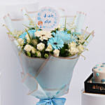 Blue Serenity Blooms with Chocolate Cake