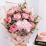 Sweet Pink Roses with Red Velvet Cake