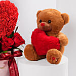 Valentines Heart Roses With Teddy