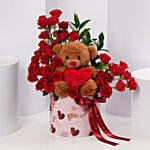Valentines Red Rose Floral Box with Teddy Bear