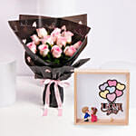 Valentines Rose Bouquet With Love Led Frame