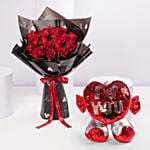 Valentines Classic Red Roses with I Love You Cushion
