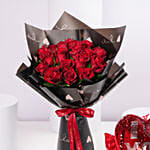 Valentines Classic Red Roses with I Love You Cushion
