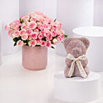 Valentines Day Blush Pink Roses And Teddy Gift
